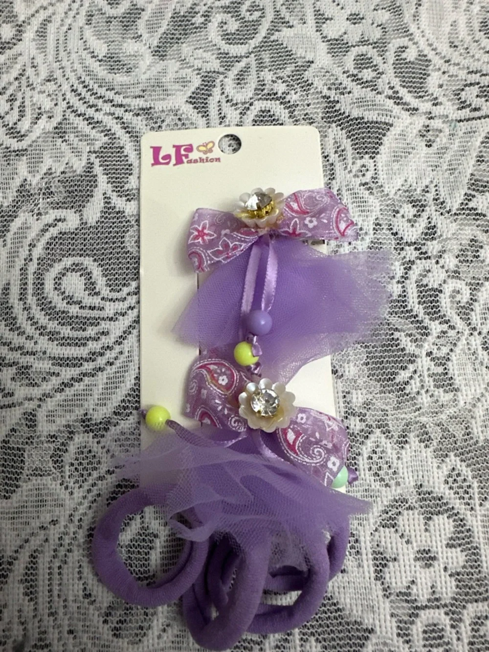 Girls Hair Accessories Set 🎀 5pc Bows & Elastic Hair Ties Cute
